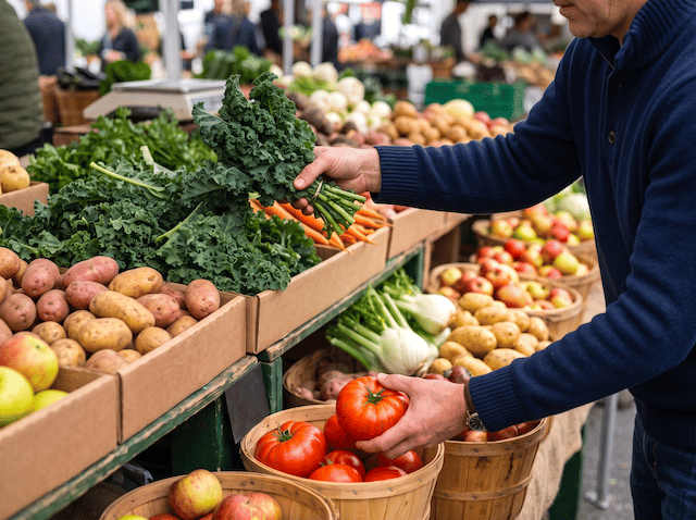 A hand picking fresh produce