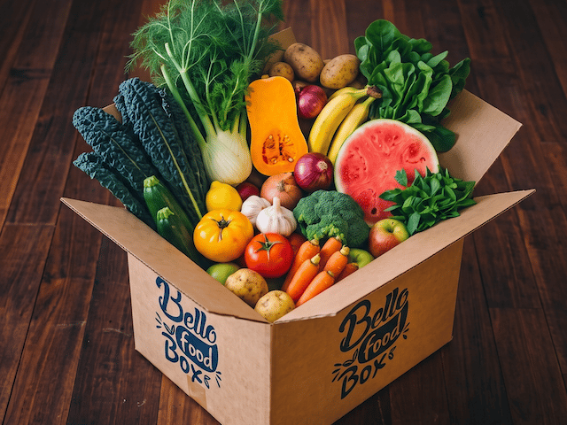A packed seasonal produce box